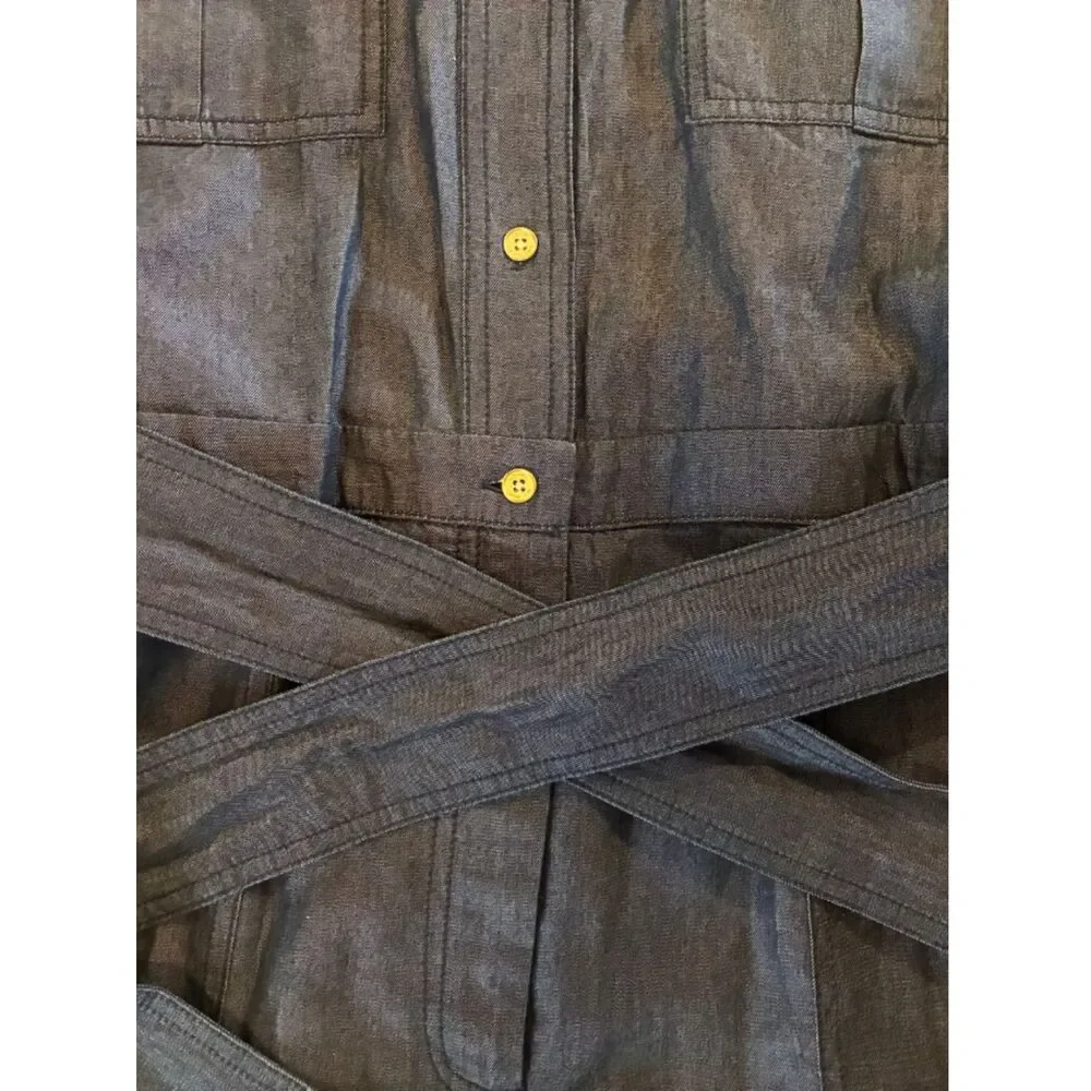 NWT Michael Kors Dark Denim Button-Up Jumpsuit Pockets Women's Size M